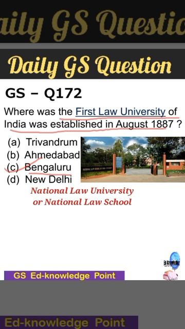GS Q172 First Law University of India#dailygsquestion #upscprelims #bpscteacher #bpsc #uppsc #mppsc