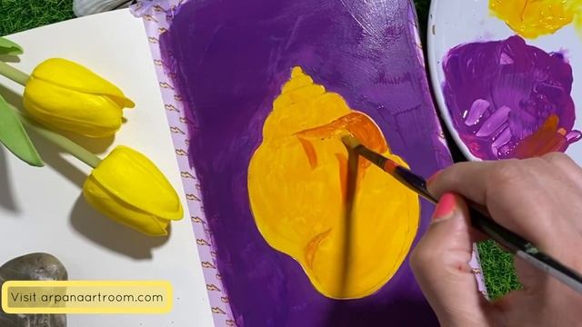 Painting a Seashell 🐚 Step-by-Step Using Acrylic Colors #3 / Arpana’s Art Room