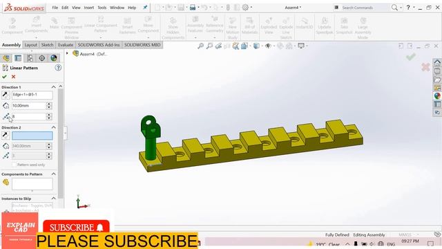 SOLIDWORKS TUTORIALS 2022 | LINEAR COMPONENT PATTERN IN ASSEMBLY IN SOLIDWORKS |  EXPLAIN CAD |