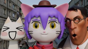 Кот с фиолетовыми волосами