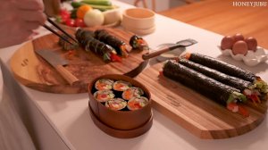 Honeyjubu 5 утра рутина  Обед-бокс для мужа (кимбап)  Приготовьте 6 гарниров