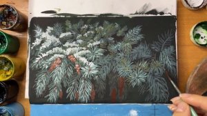 Как нарисовать еловые ветки гуашью