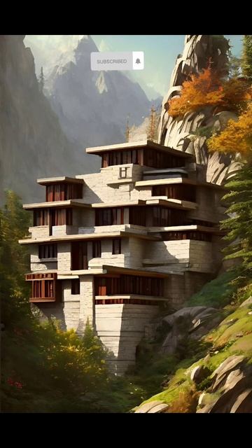 Frank Lloyd Wright inspired mountainside homes. A. I. text to image results. смотреть онлайн