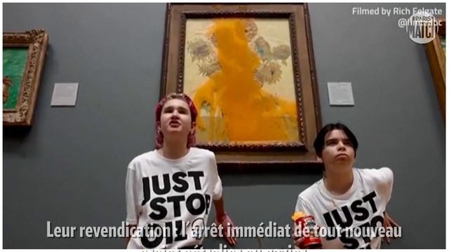 Un chef-d’œuvre de Vincent Van Gogh aspergé de soupe par des militantes écologistes à Londres смотреть онлайн