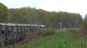 Сплотка четырех тепловозов с тяжелым поездом из цементовозов