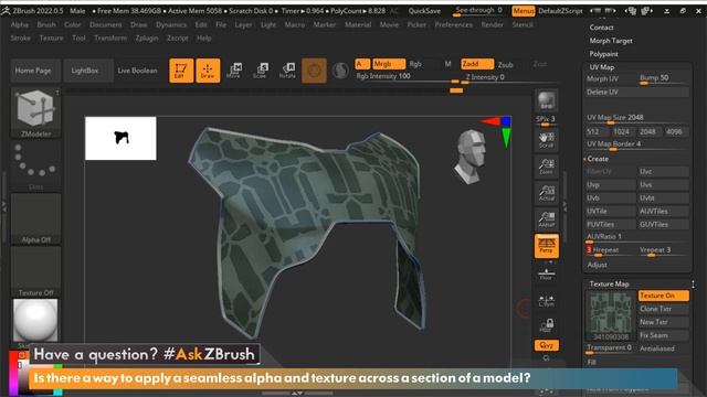 #AskZBrush - Is There a Way to Apply a Seamless Alpha and Texture Across a Section of a Model?