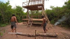 Строительство двухэтажного бамбукового дома с завершённой работой.