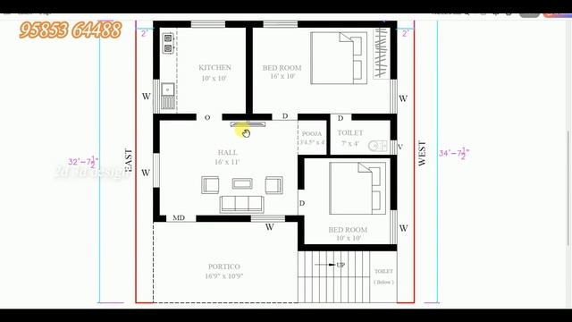 2bhk house plan north facing tamil