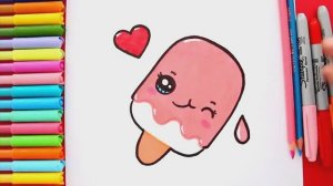 Как нарисовать кавайное КЛУБНИЧНОЕ ЭМОРОЖЕНОЕ Легко | Как легко нарисовать милое эскимо