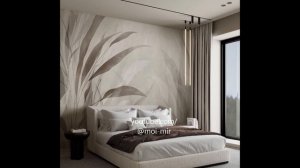 ДИЗАЙН ИНТЕРЬЕРА СПАЛЬНИ (обои с листьями) Фото подборка идей №17