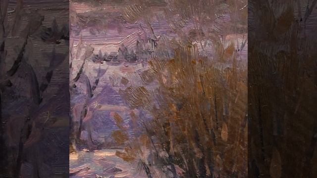 Картина авторская "Деревня в снегу". Художник - Александр Воля. Оргалит/Масло, 24х34см смотреть онлайн