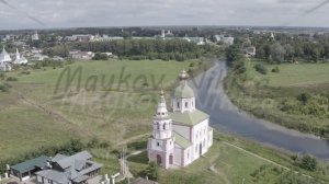 D-Log. Suzdal, Russia. Flight. Church of Elijah the Prophet on Ivanova Hill or Church of Elijah - a