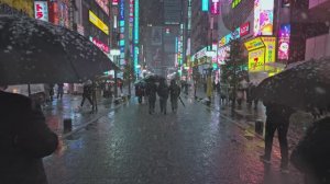 2 Часа ночной прогулки по Токио в сильный снегопад, Япония • 4K HDR