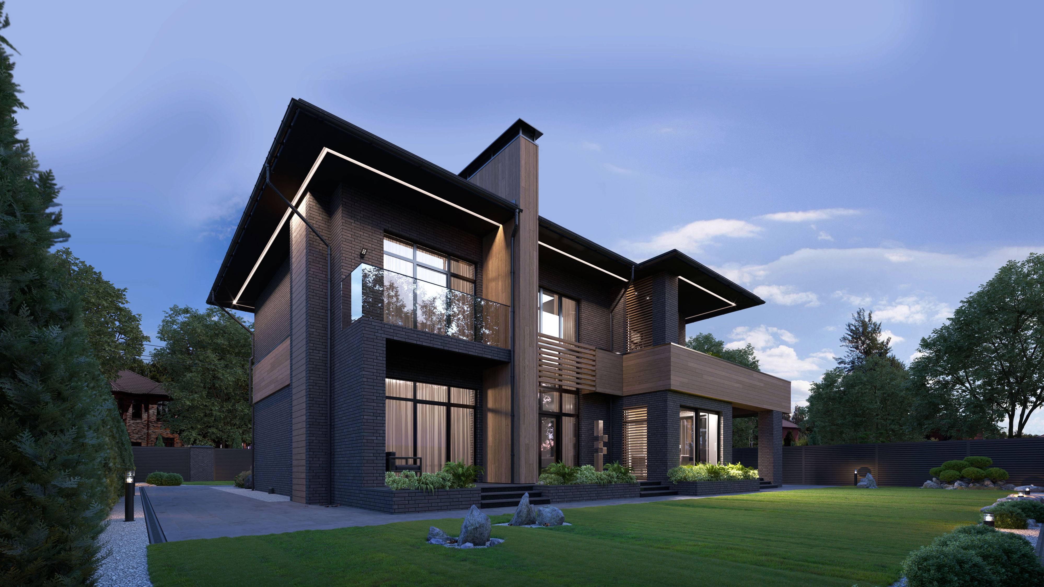 Архитектурный проект современного двухэтажного дома. смотреть онлайн