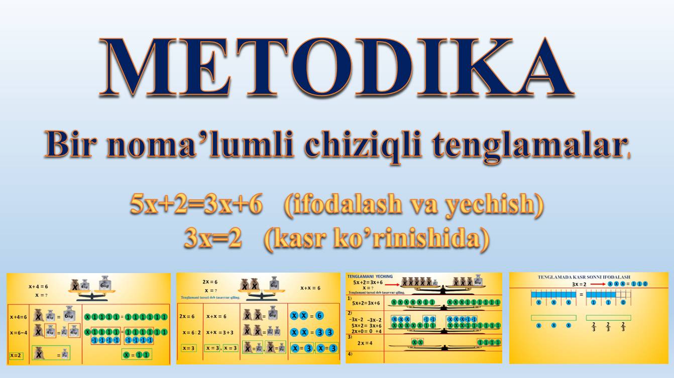 MATEMATIKA. Metodika. Bir Noma’lumli Chiziqli Tenglamalar