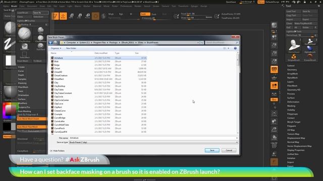 #AskZBrush: “How can I set backface masking on a brush so it is enabled on ZBrush launch?”
