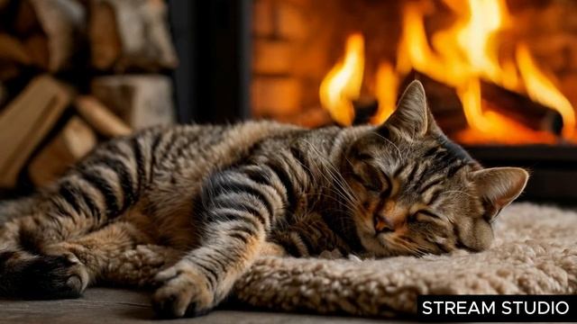Котик спит у камина смотреть онлайн