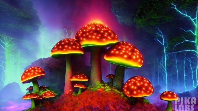 🌋🍄 Neon Fantasy: Lava Mushroom and Gothic Lantern in the Enchanted Forest 🌈🌳