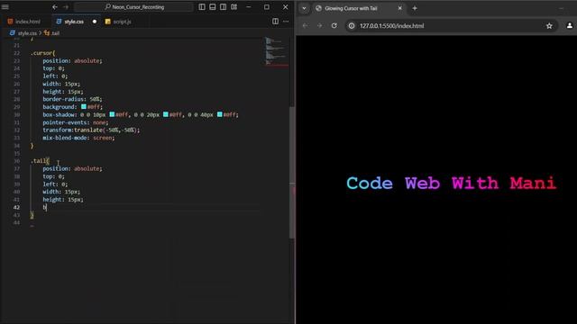 HTML, CSS and JavaScript Neon Cursor with Smooth Trailing Tail Effect