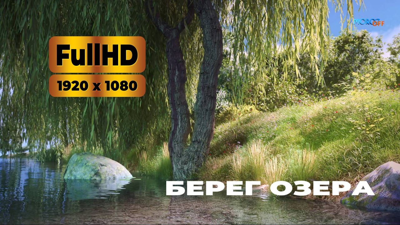 БЕРЕГ ОЗЕРА. Заставка 3D для мониторов и ТВ FHD (1920х1080). Звуки живой природы.