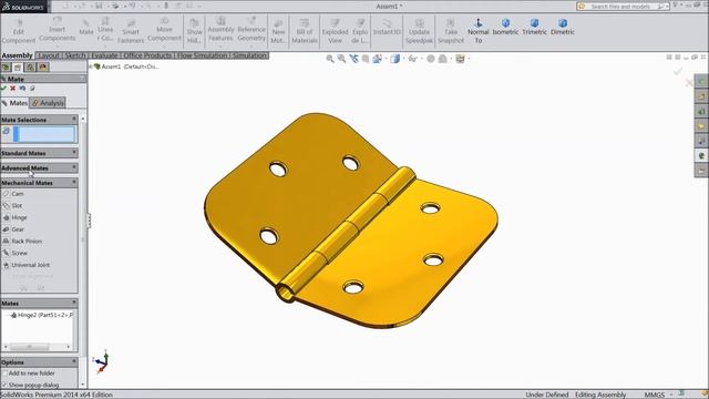 Solidworks Assembly tutorial: Hinge Mate