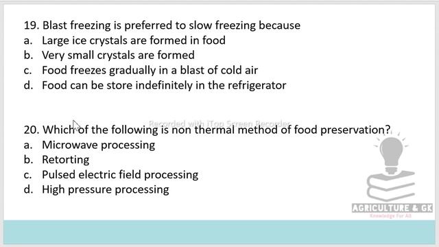 Preservation of Food- Important MCQs|FSSAI CFSO, TO,Tripura FSO,TNMRB FSO,RPSC FSO|Agriculture & GK