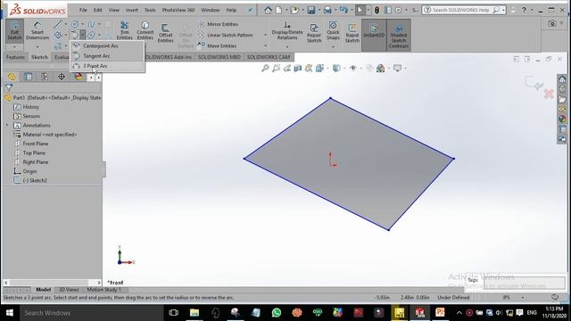 SolidWorks(සිංහලෙන්) - How to use Arc tool (Lesson #05) | solidworks sinhala
