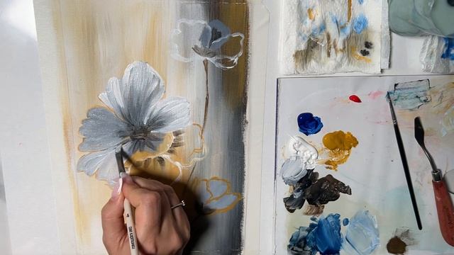 How to draw easy flowers painting / Demonstration /Acrylic Technique on canvas by Julia Kotenko смотреть онлайн