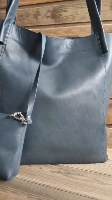 Сумка шоппер из натуральной кожи - чёрный матовыц смотреть онлайн