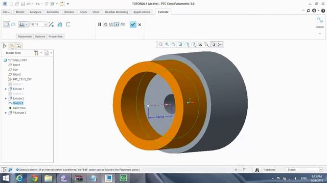 using extrude command ptc creo 3.0/ pro engineer easytutorial part2