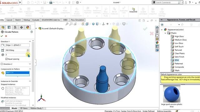 📌 Solidworks Assembly - Linear Component Pattern - Curve Driven pattern- Pattern driven Pattern