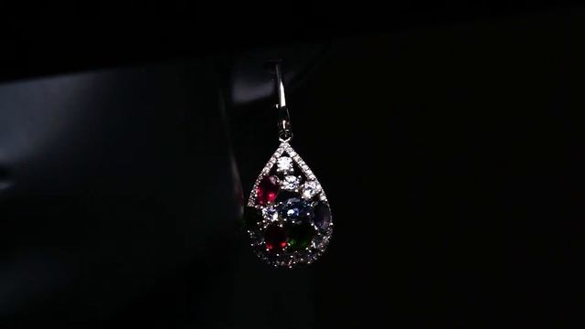 Серебряные серьги с натуральным Хромдиопсидом Родолитом Танзанитом и Cz