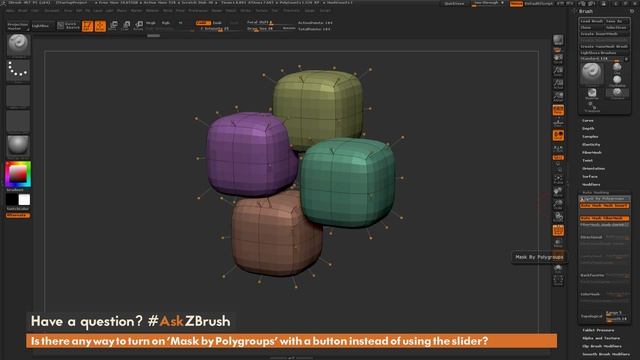 #AskZBrush: “Is there anyway to turn on Mask by Polygroups with a button instead of the slider?”