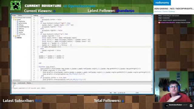 live streaming  learning lunar lander LUA/LOVE 2D