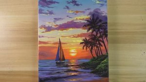 Рисуем пейзаж с парусником на закате / Урок акриловой живописи