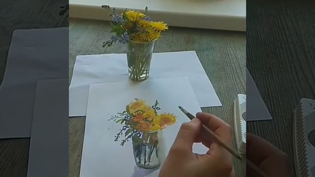 Урок живописи. Гуашь. Простой натюрморт с одуванчиками. смотреть онлайн