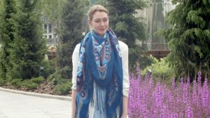 Многоцветный платок из уплотненной шерстяной ткани с шелковой бахромой "Времена года. Зима", вид 13