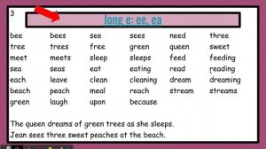 First grade phonics: Long e spelled ee and ea