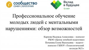 Профессиональное обучение молодых людей с ментальными нарушениями: обзор возможностей