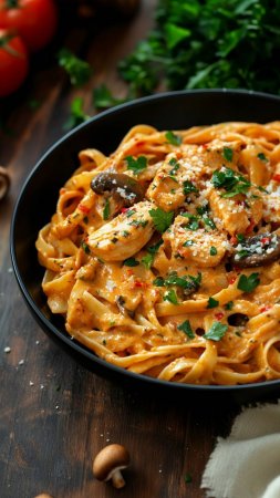 Невероятные фетучини с курицей и шампиньонами: Сливочно-Карри Блаженство.