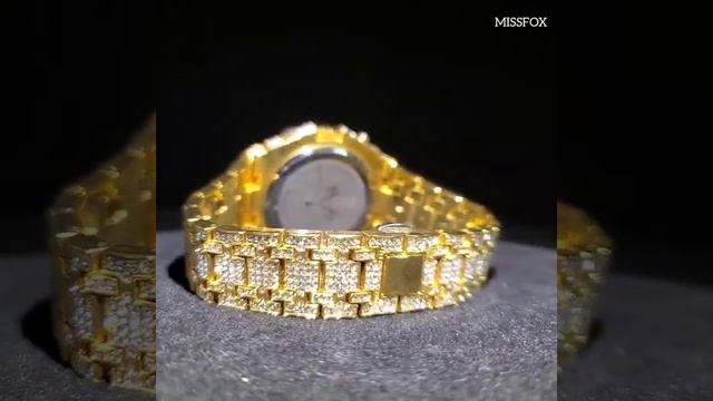 Missfox Full Diamond Stainless Steel Starry Calendar Waterproof Quartz Men's Watch смотреть онлайн