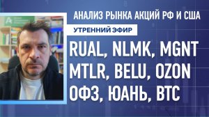 Анализ рынка акций РФ и США/ RUAL, NLMK, MGNT, MTLR, BELU, OZON/ ОФЗ, ЮАНЬ, BTC