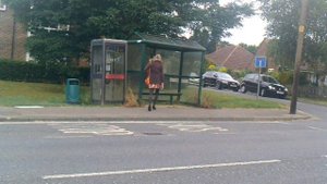 Charlotte out walking crossdressed in a mini skirt in public