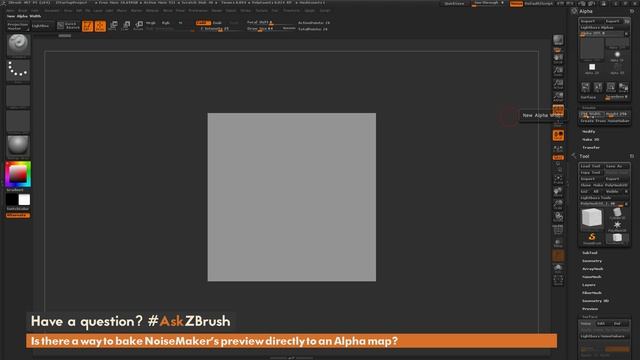 #AskZBrush - "Is there a way to bake NoiseMaker's preview directly to an Alpha Map?"