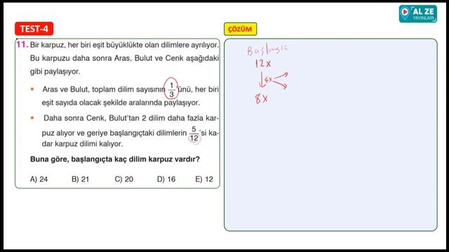 ALZE YAYINLARI MATEMATİK KONU ÖZETLİ PROBLEMLER SORU BANKASI / KESİR PROBLEMLERİ