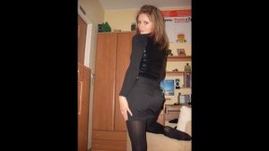 Women, Girls, Ladies in Glossy & Shiny Tights, Mini Skirt and no Shoes