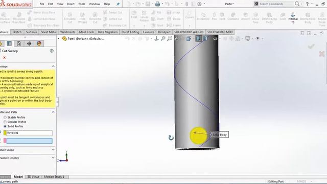 SOLID SWEEP IN SOLIDWORKS | SOLID SWEPT CUT SOLIDWORKS 2018 HINDI |solidworks part modeling