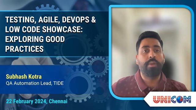 Subhash Kotra speaking at Testing, Agile, DevOps & Low Code Conference, Chennai