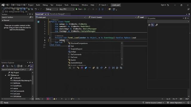 UserForm Creation & Connecting Solidworks Using Visual Studio| Solidworks Automation| BK Engineerin
