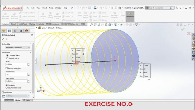 Spring 3D model Using Solid works | Exercise No.06 | Helix tool | Swept tool